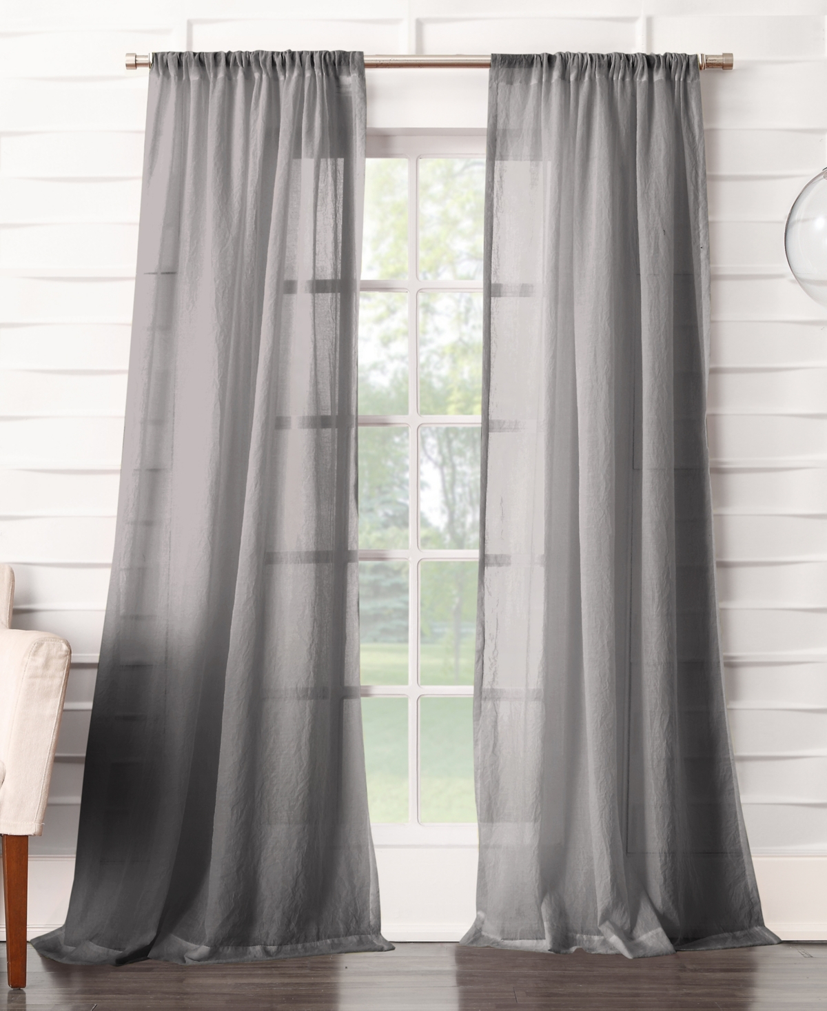 Silvia Crushed Texture Semi-Sheer Rod Pocket Curtain Panel - Gray