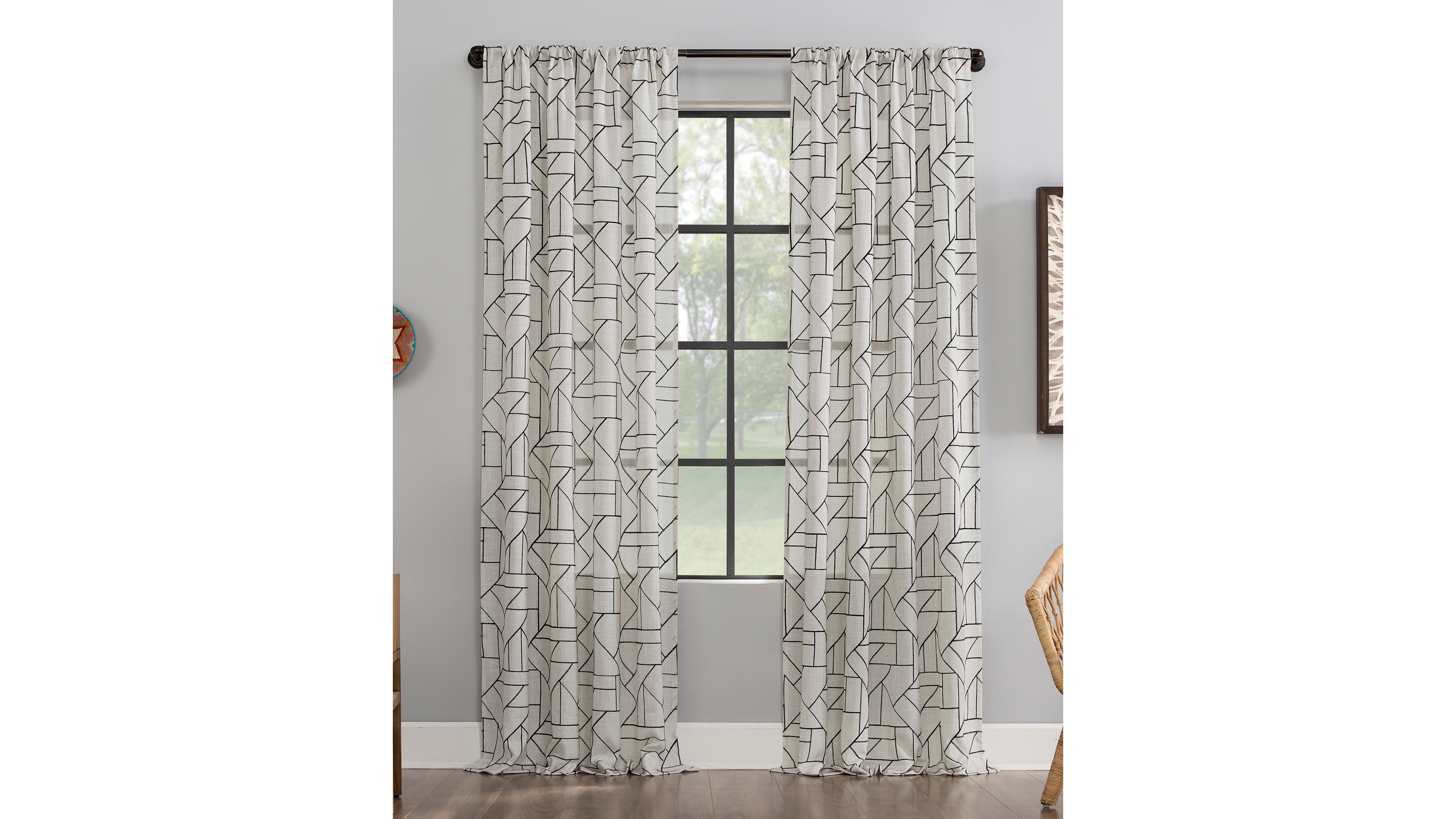Jigsaw Embroidery Linen Blend Curtain