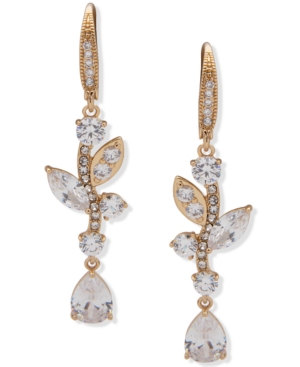 image of Anne Klein Gold-Tone Crystal Floral Linear Earrings