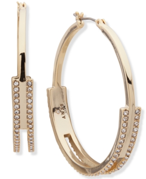 image of Dkny Gold-Tone Medium Pave Split Hoop Earrings, 1.7