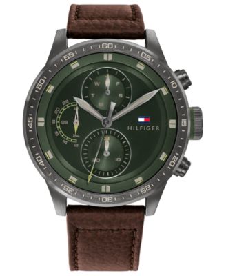 tommy hilfiger watch men's chronograph brown leather strap