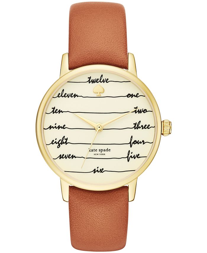 kate spade new york Women's Metro Three-Hand Brown Leather Watch 34mm &  Reviews - All Watches - Jewelry & Watches - Macy's