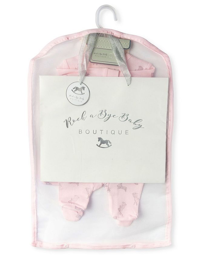 RockABye Baby Boutique Baby Girls Smocked Bunny Footie 5 Piece