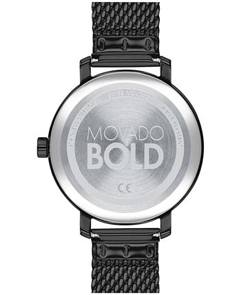 Movado - Women's Swiss BOLD Evolution Black Stainless Steel Mesh Bracelet Watch 34mm