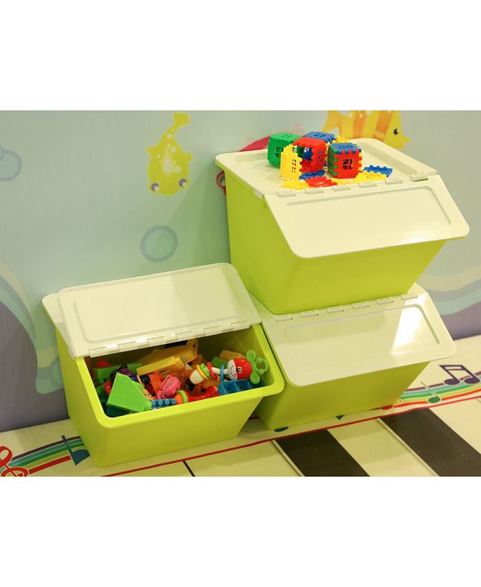 Basicwise Vintiquewise Large Plastic Stackable Storage Bins, Set of 3