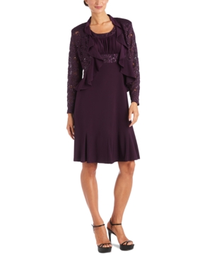 R & M Richards Petite Metallic Dress & Ruffled Jacket