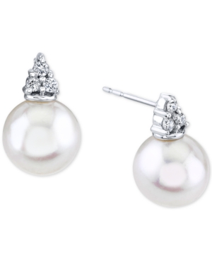 image of Cultured Freshwater Pearl (9mm) & Diamond (1/8 ct. t.w.) Stud Earrings in 14k White Gold