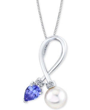 image of Cultured Freshwater Pearl (7mm), Tanzanite (5/8 ct. t.w.) & Diamond Accent 18