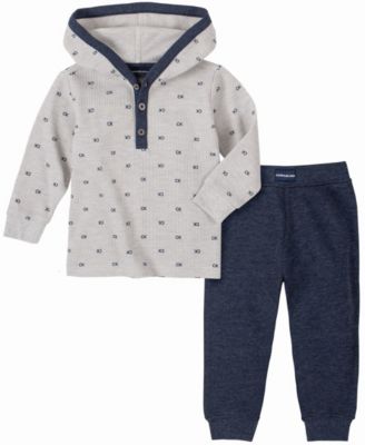 Calvin Klein - Baby Boys Thermal Print Hooded Bodysuit Pant Set
