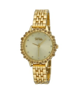image of Bob Mackie Women-s Gold-Tone Alloy Bracelet Crystal Bezel Watch, 31mm