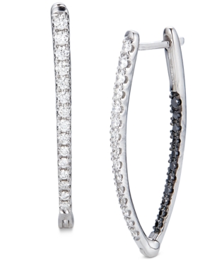 image of Black & White Diamond Teardrop In & Out Hoop Earrings (3/4 ct. t.w.) in 14k White Gold