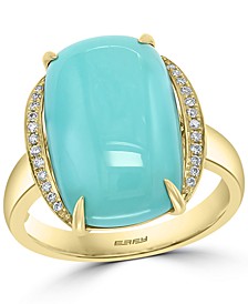 EFFY® Turquoise (14 x 10mm) & Diamond (1/20 ct. t.w.) Statement Ring in 14k Gold