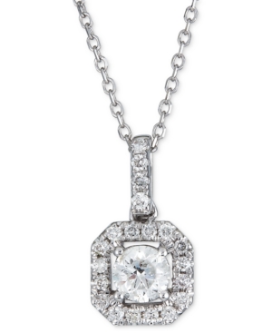 image of Diamond Halo Pendant Necklace (3/8 ct. t.w.) in 14k White Gold, 16