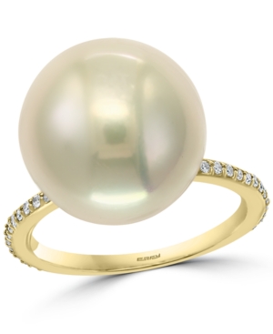 image of Effy Cultured Freshwater Pearl (14-1/2mm) & Diamond (1/8 ct. t.w.) Ring in 14k Gold