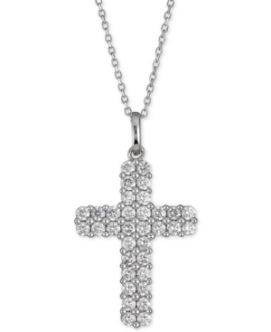 image of Diamond Cross Pendant Necklace (3/4 ct. t.w.) in 14k White Gold, 16