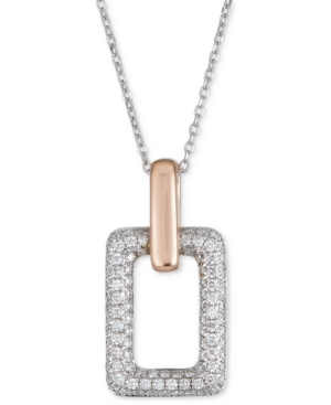 image of Diamond Open Rectangle Pendant Necklace (1/3 ct. t.w.) in 14k White & Rose Gold, 16