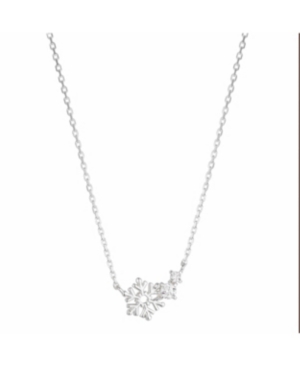 image of Fine Silver Plated Snowflake and Cubic Zirconia Pendant Necklace, 16