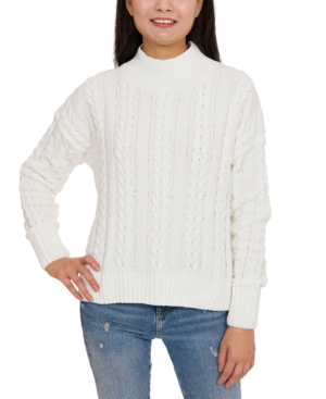 image of Hippie Rose Juniors- Cable-Knit Mock-Neck Chenille Sweater