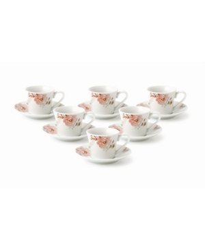 Lorren Home Trends Floral Design 12 Piece 2oz Espresso Cup And Saucer Set, Service For 6 In Pink