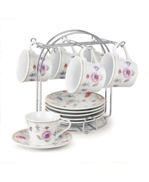 Lorren Home Trends Floral Design 12 Piece 2oz Espresso Cup And Saucer Set, Service For 6 In Purple