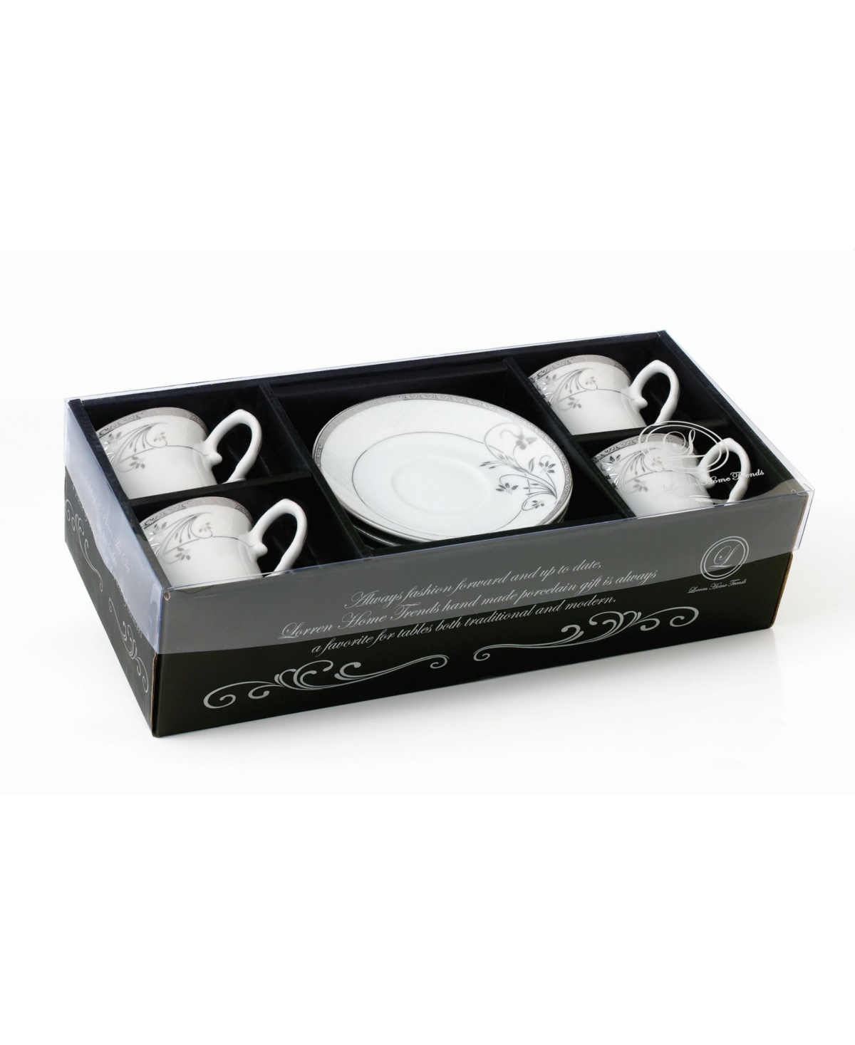 Lorren Home Trends Floral 8 Piece 8oz Tea or Coffee Cup and Saucer Set, Service for 4