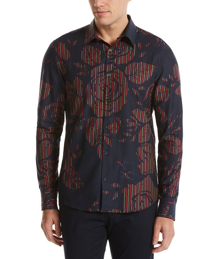 Perry Ellis Men's Untucked Large Rose Print Long Sleeve Button-Down ...