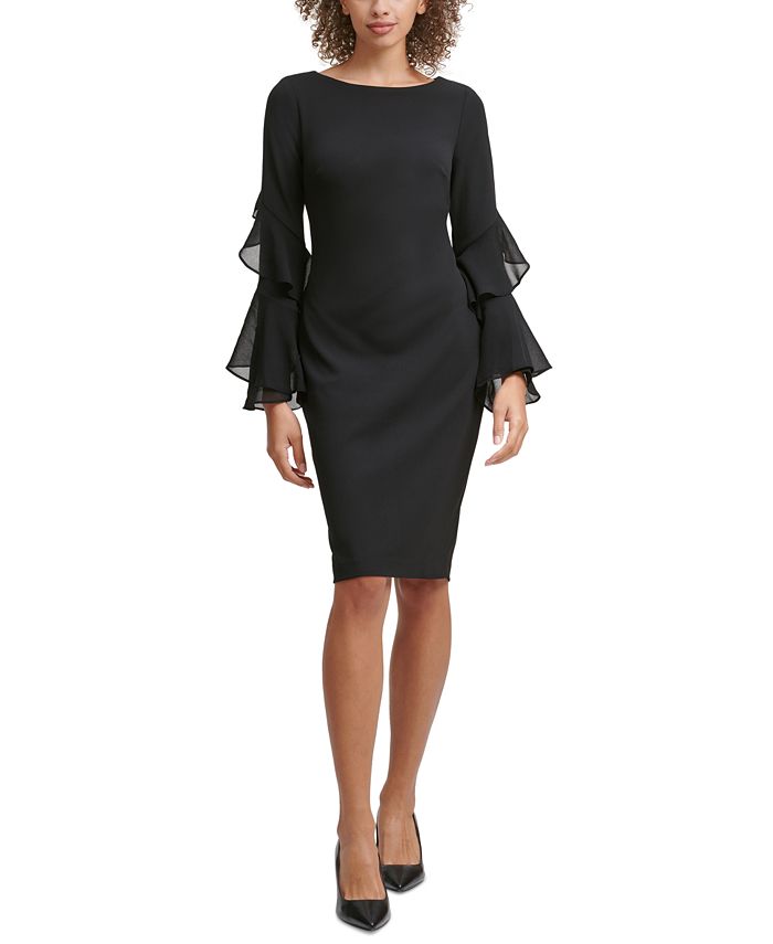 Calvin Klein Ruffle-Sleeve Sheath Dress & Reviews - Dresses - Women - Macy's