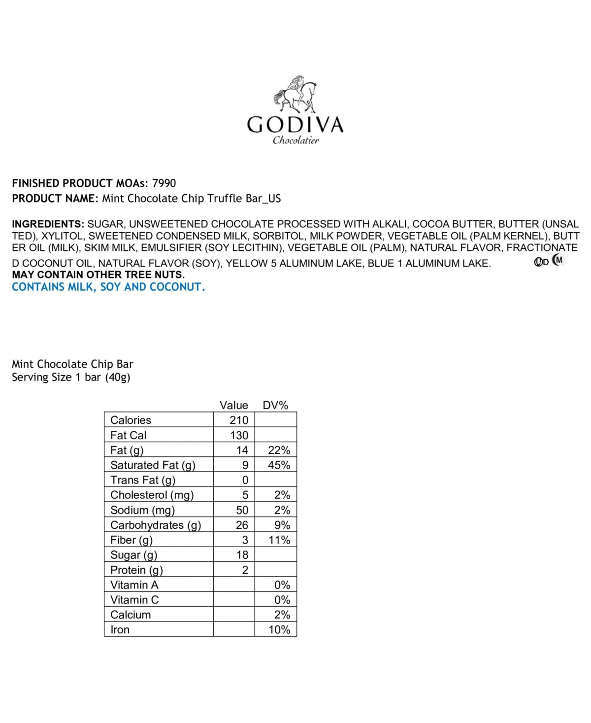 Godiva Set of 24, Mint Dark Chocolate Bars