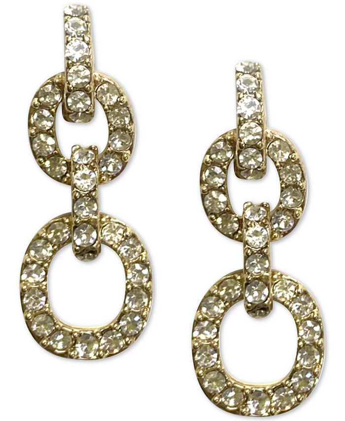 INC International Concepts GoldTone Crystal Chain Link Drop Earrings