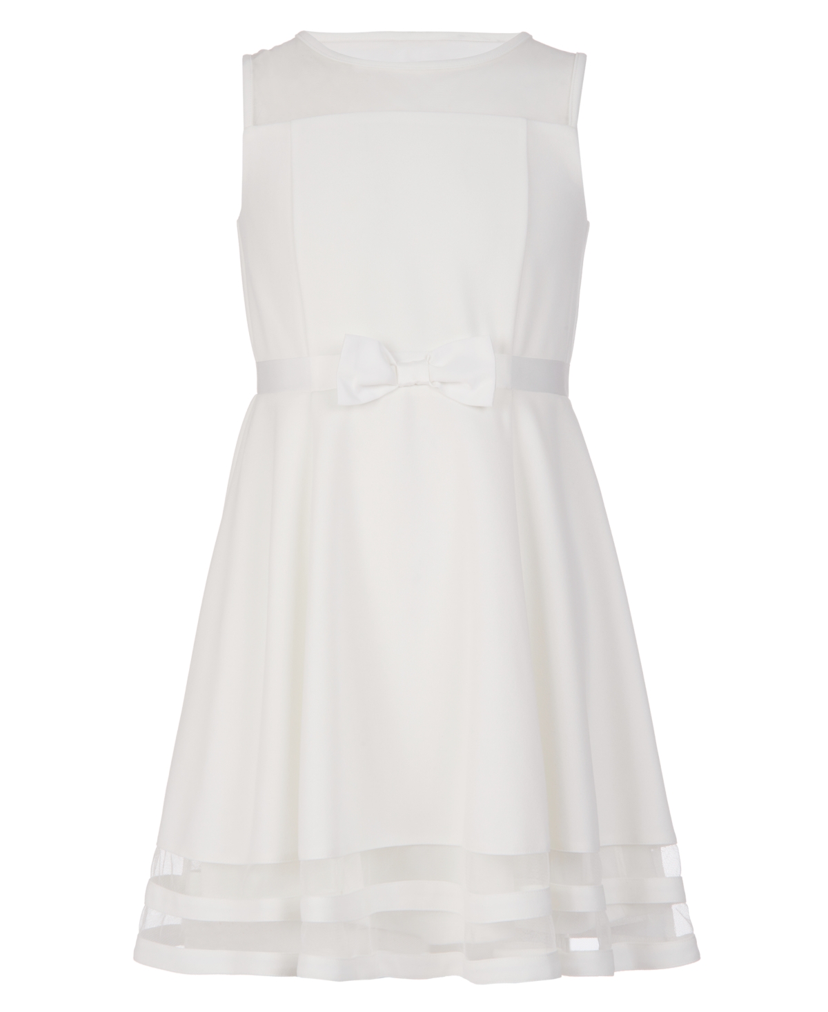 Calvin Klein Kids' Big Girls Plus Size Illusion Mesh Bow Front Dress In Whipped White