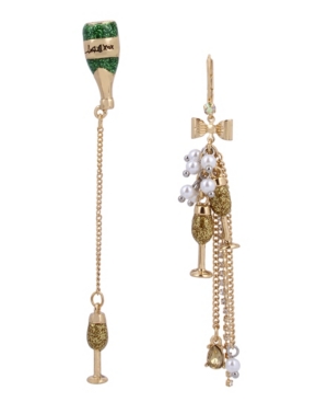 image of Betsey Johnson Champagne Mismatch Linear Earrings