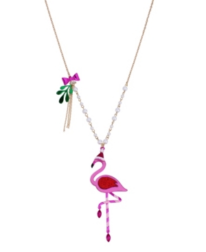 image of Betsey Johnson Festive Flamingo Pendant Long Necklace, 28