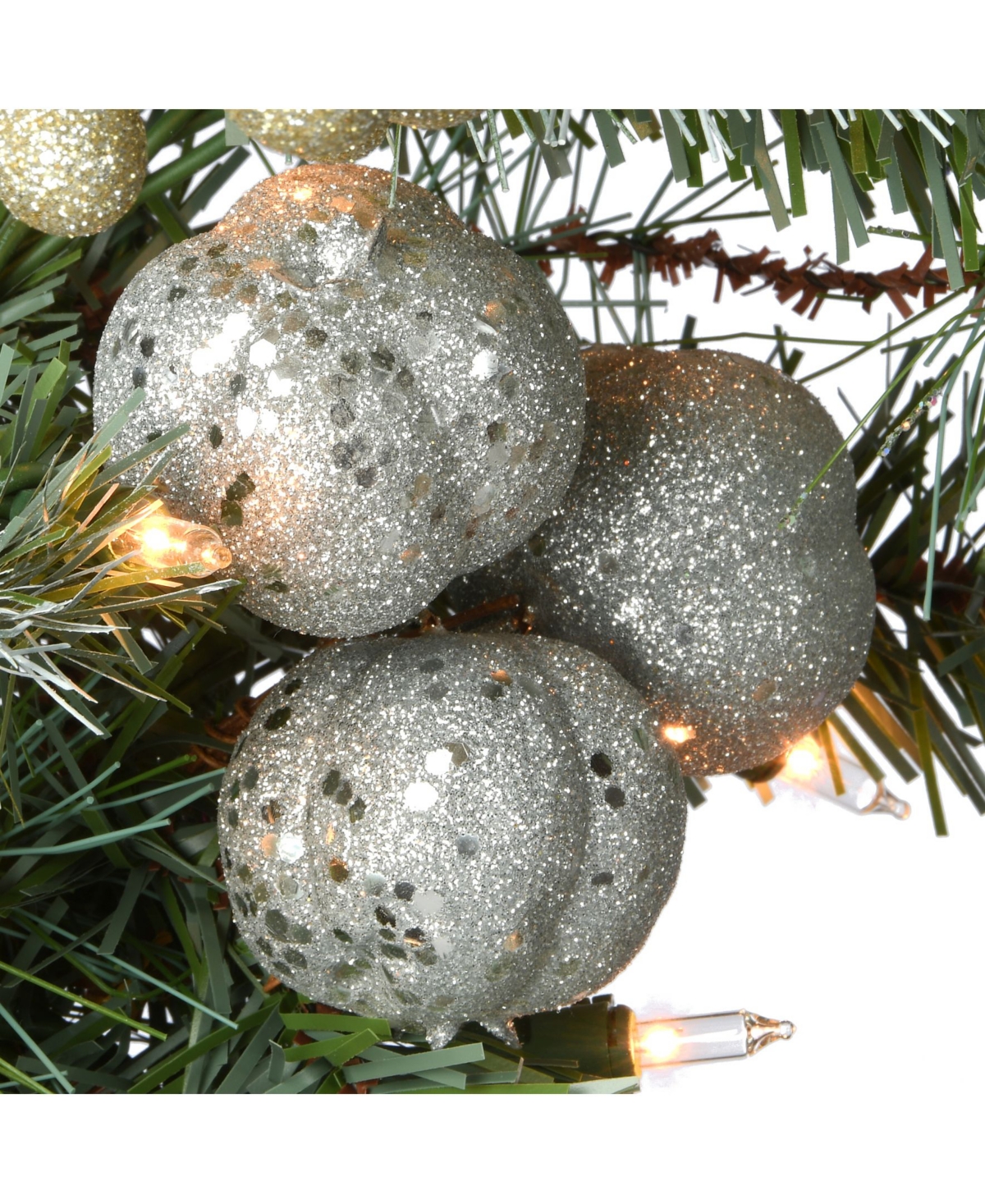 National Tree Company Glittery Pomegranate Pine Garland with Silver Pomegranates,Champagne Berries Frosted Tips and 100 Clear Lights