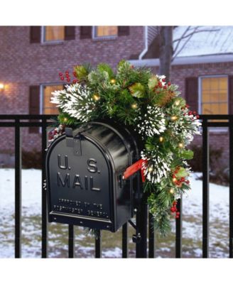 Wintry Pine R Mailbox Swag with Battery Operated Warm LED Lights
