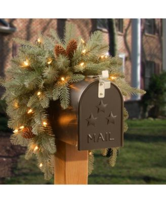 36" Frosted Arctic Spruce Mailbox Swag with Battery Operated Warm White LED Lights