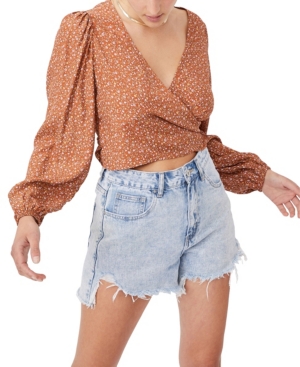 image of Cotton On Women-s Willow Puff Sleeve Wrap Blouse