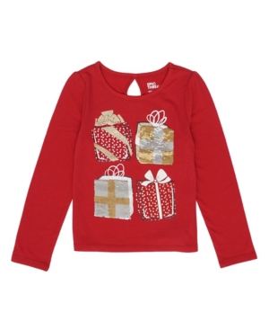 image of Epic Threads Toddler Girls Long Sleeve Flip Sequin Present Graphic Tee