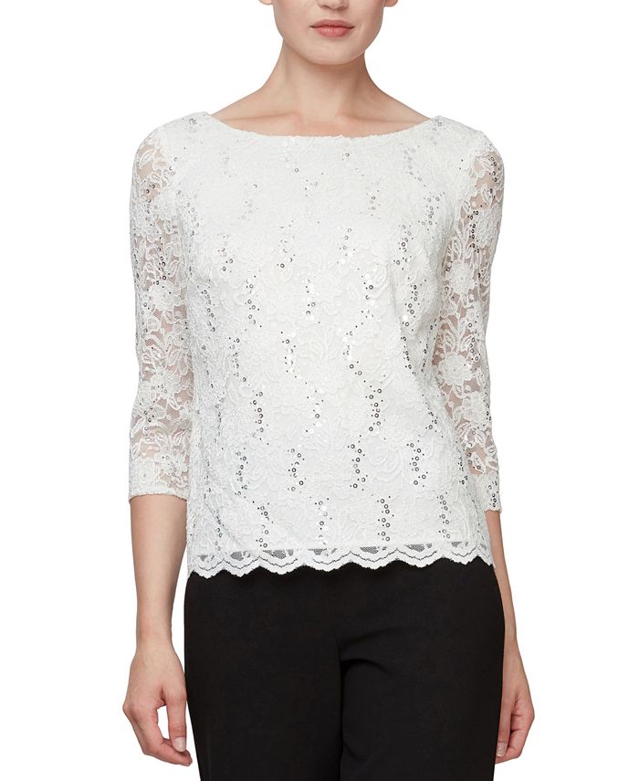 Alex Evenings Sequinned Lace Cowl-Back Top - Macy's