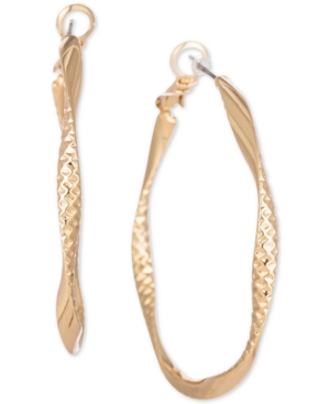 image of Charter Club Gold-Tone Textured Spiral Medium Hoop Earrings, 1.7