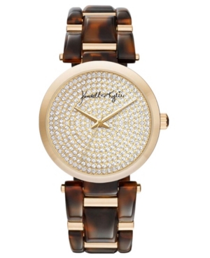 image of Women-s Kendall + Kylie Acrylic Brown Link with Gold Tone Accents Stainless Steel Strap Analog Watch 40mm