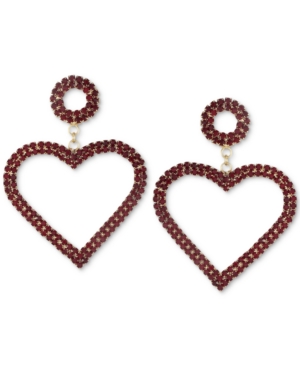 image of Guess Gold-Tone Crystal Heart Drop Earrings