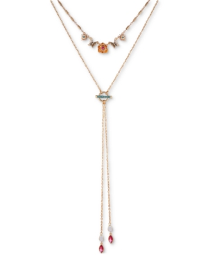 image of Guess Gold-Tone Multicolor Crystal Lariat Necklace, 16