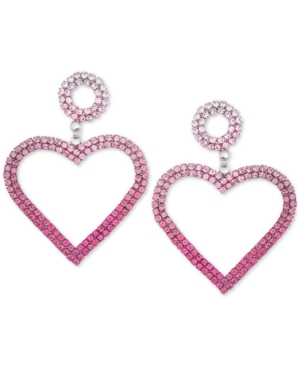 image of Guess Silver-Tone Ombre Crystal Heart Drop Earrings