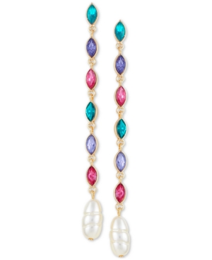 image of Guess Gold-Tone Stone & Imitation Pearl Linear Drop Earrings