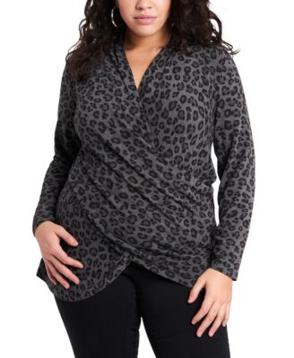 1.STATE - Trendy Plus Size Leopard-Print Crossover Top