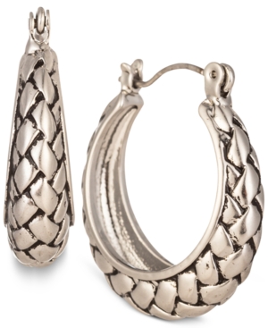 image of Charter Club Silver-Tone Braided Small Hoop Earrings, 1