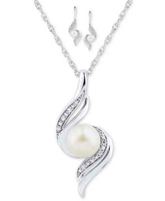 macy's pearl necklace and earrings set