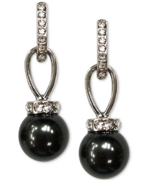 image of Charter Club Silver-Tone Pave & Imitation Pearl Drop Earrings, Created for Macy-s