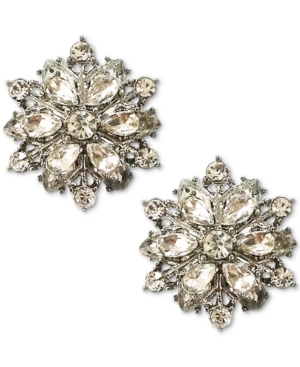 image of Charter Club Silver-Tone Crystal Snowflake Button Earrings, Created for Macy-s