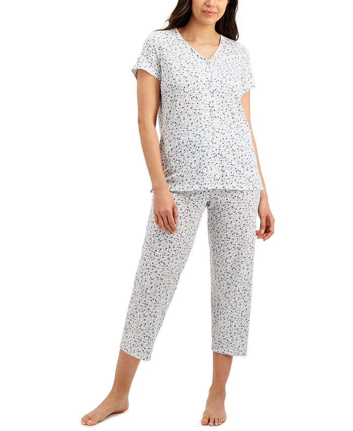 Charter Club Printed Cotton Capri Pajama Set, Created for Macy's - Macy's